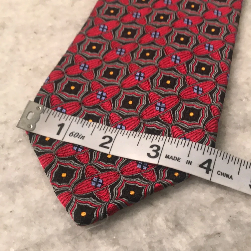Robert Talbott Nordstrom Silk Tie Mens Red Black Best‎ of Class Quartrefoil USA